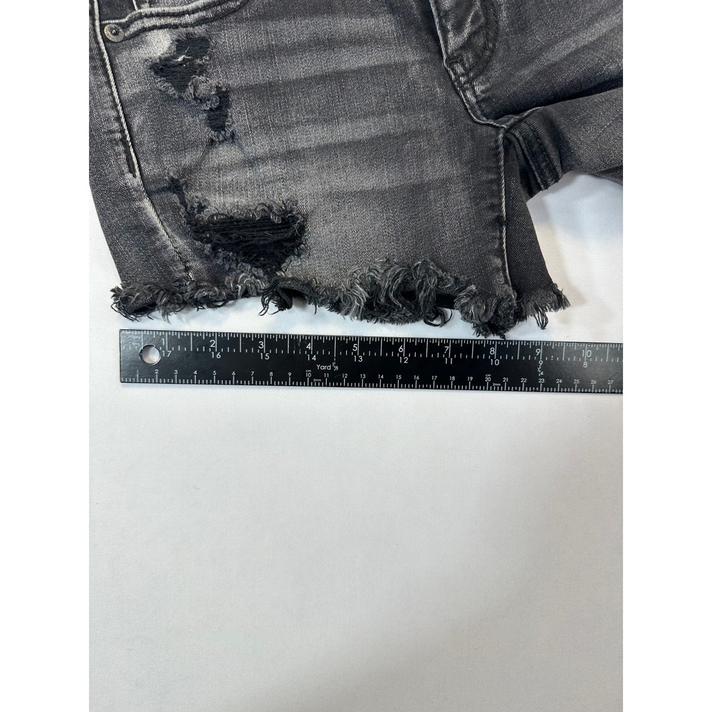 American Eagle Super Stretch Distressed Black Denim Shorts Womens Size 4 Frayed - Picture 4 of 14
